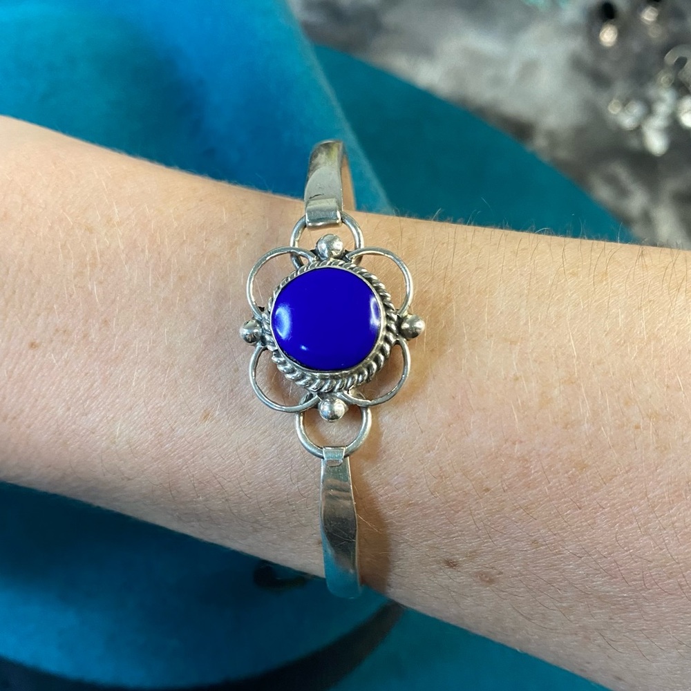 Natural Lapis Lazuli Silver Bracelet View 4